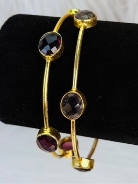 Vintage set of aged goldtone and colored accent Bangle bracelets